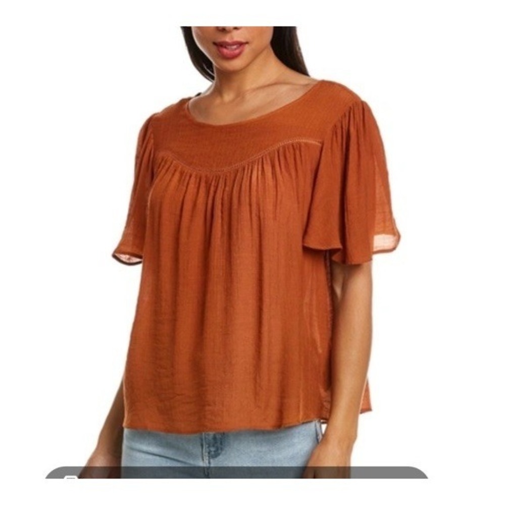 Nanette Lenore Women's Rust Color High Neck Short Sleeve Blouse Size M